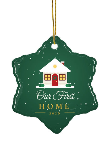 Our First Home 2026 ornament, snowflake shape