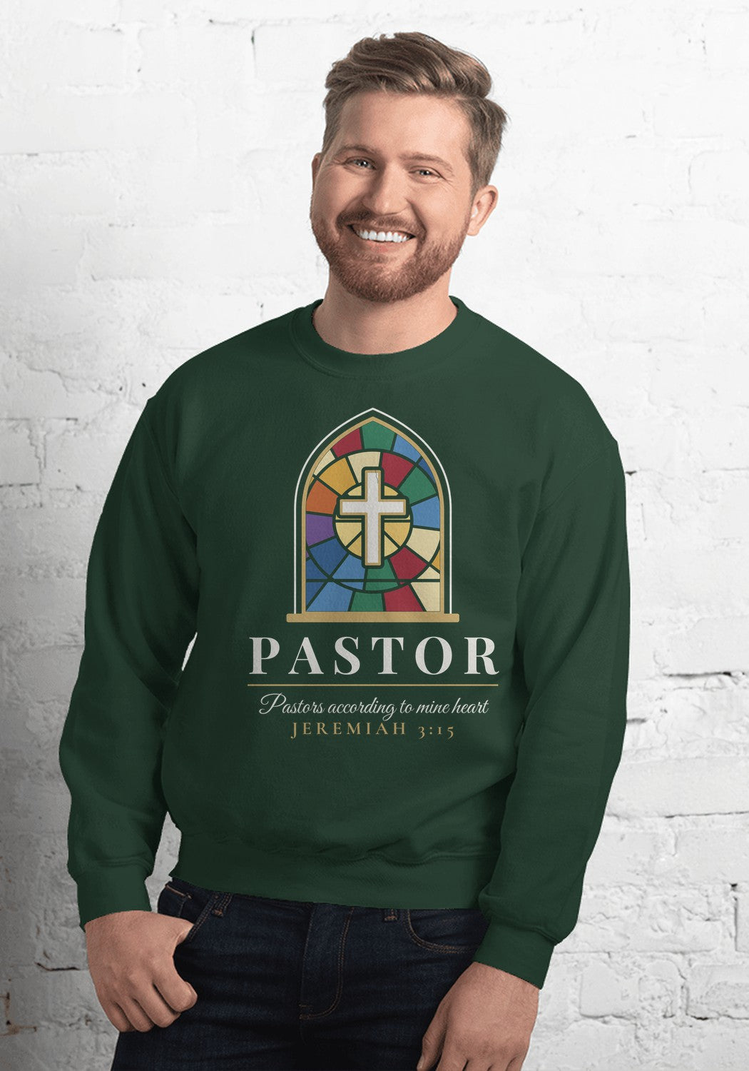 Pastor Stained Glass sweatshirt in Forest Green