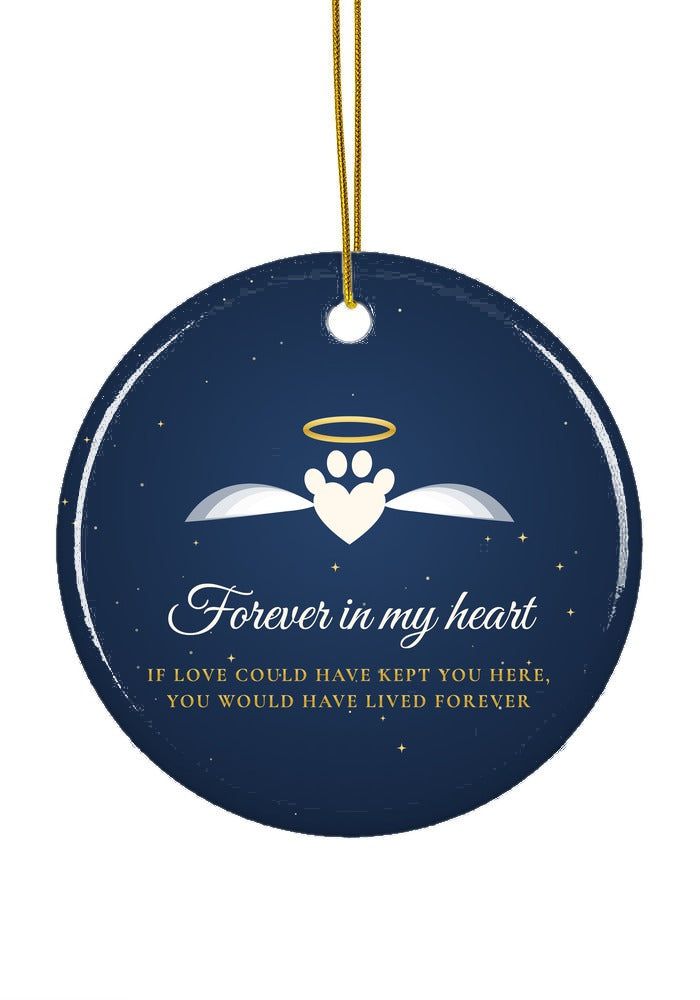Pet memorial ornament with angel paw, circle shape
