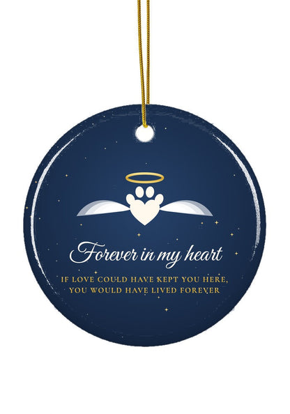 Pet memorial ornament with angel paw, circle shape
