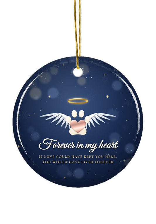 Pet memorial ornament with angel paw, circle shape