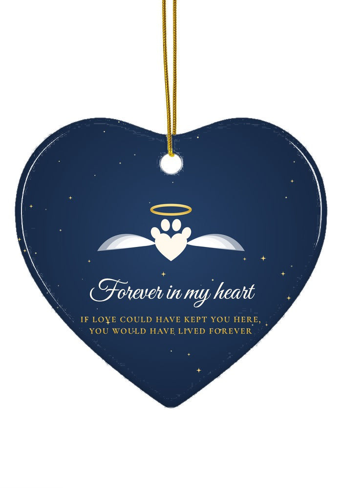 Pet memorial ornament with angel paw, heart shape