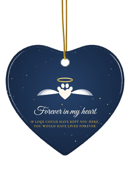 Pet memorial ornament with angel paw, heart shape
