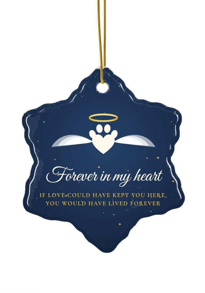 Pet memorial ornament with angel paw, snowflake shape