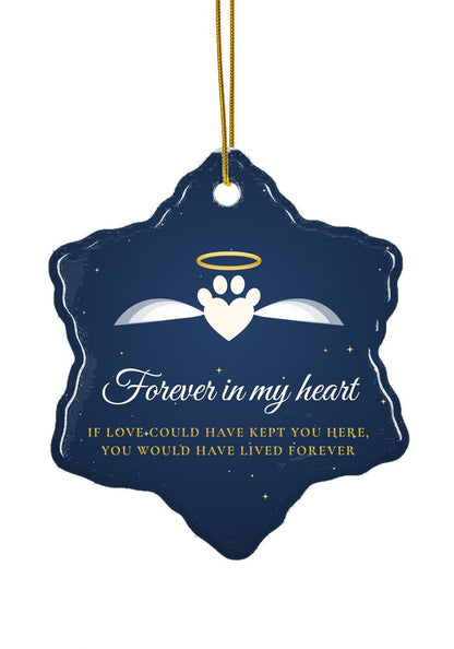 Pet memorial ornament with angel paw, snowflake shape