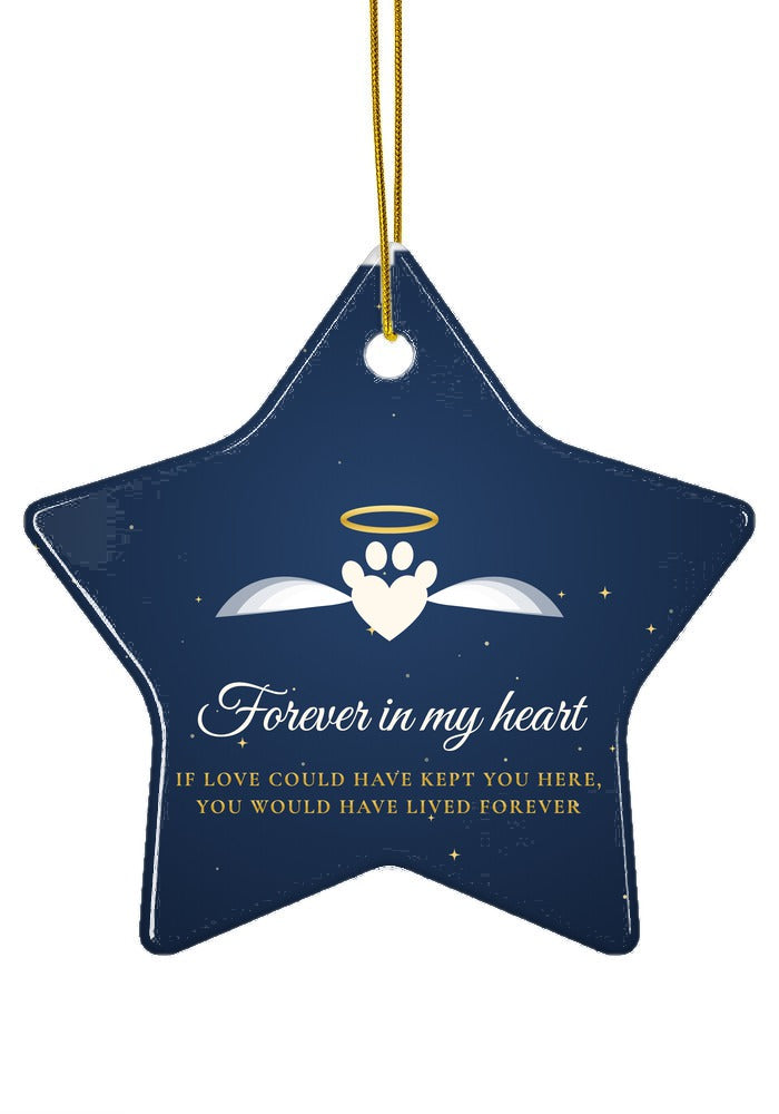Pet memorial ornament with angel paw, star shape