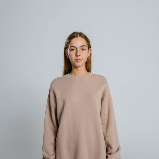 Model wearing a custom crewneck sweatshirt