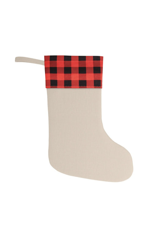 Custom Rustic Christmas Stocking in Red and Black/Natural