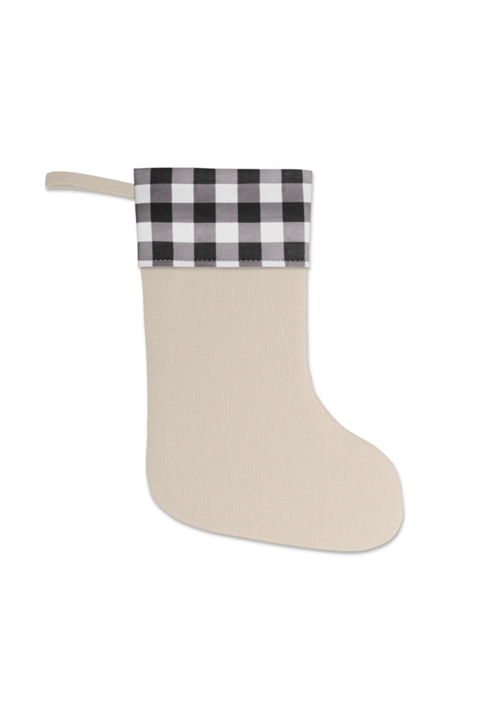 Custom Rustic Christmas Stocking in White and Black/Natural