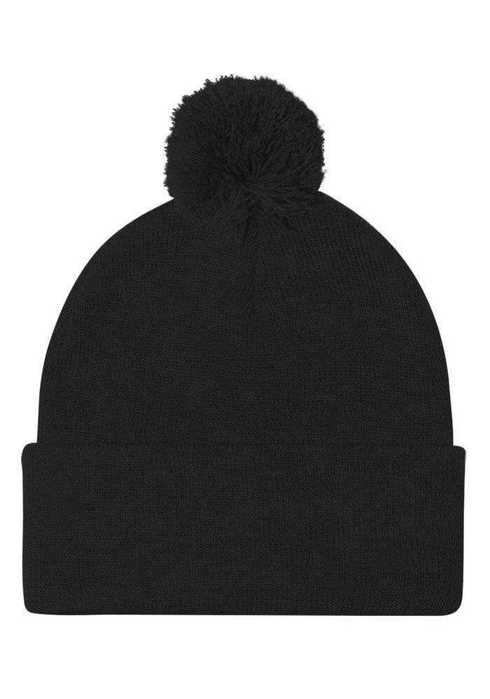 Custom Embroidered Pom-Pom Beanie in Black