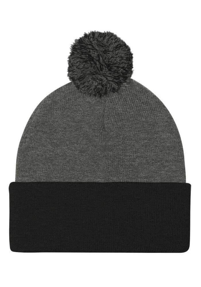 Custom Embroidered Pom-Pom Beanie in Dark Heather Grey/ Black