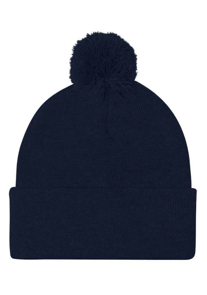 Custom Embroidered Pom-Pom Beanie in Navy
