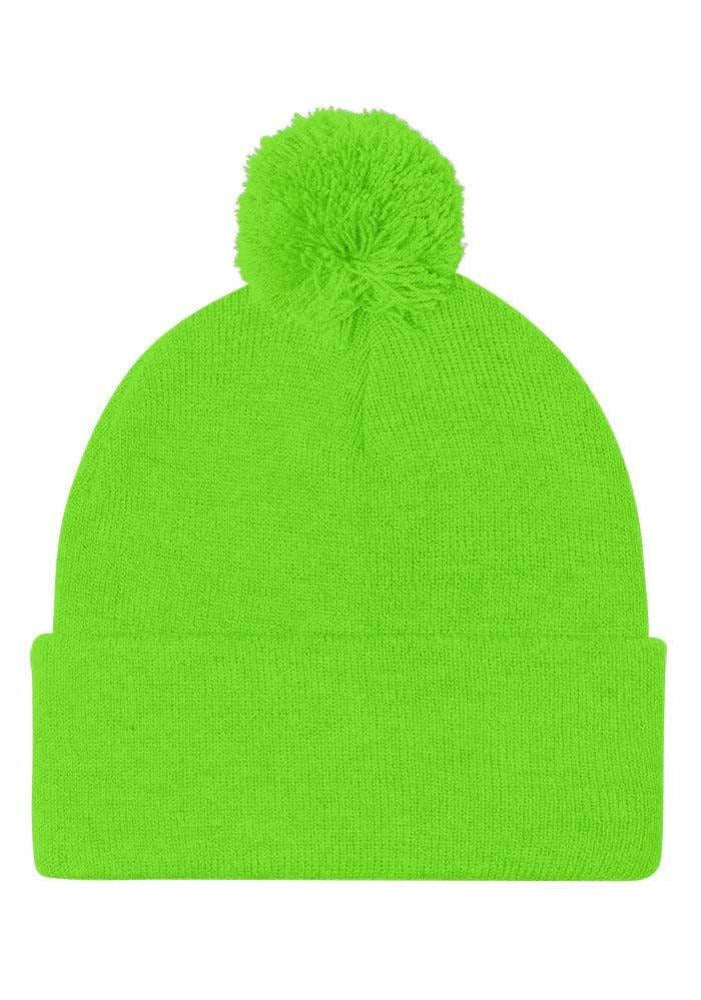 Custom Embroidered Pom-Pom Beanie in Neon Green
