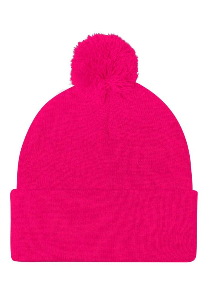 Custom Embroidered Pom-Pom Beanie in Neon Pink