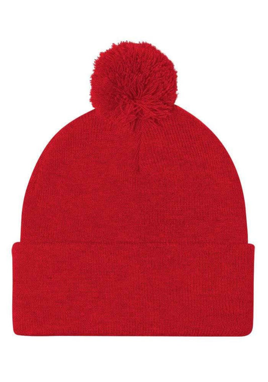 Custom Embroidered Pom-Pom Beanie in Red