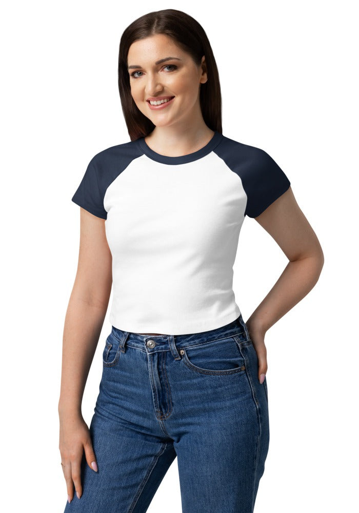 Custom Women's Rib Baby Tee in White/Navy