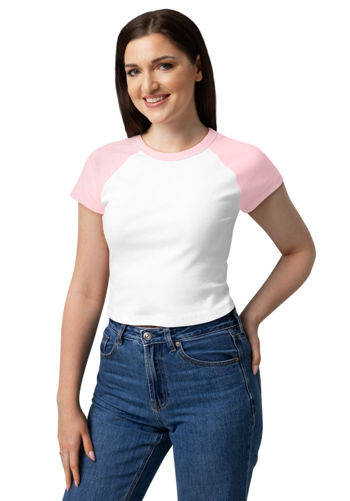 Custom Women's Rib Baby Tee in White/Pink