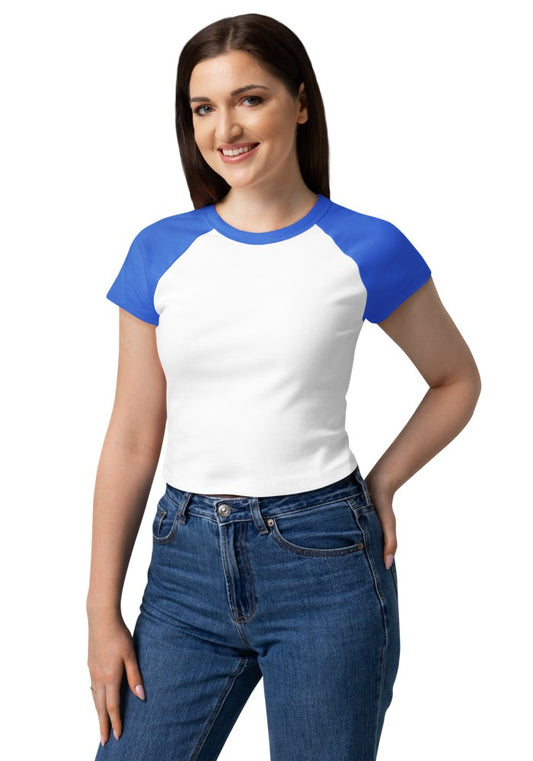 Custom Women's Rib Baby Tee in White /True Royal