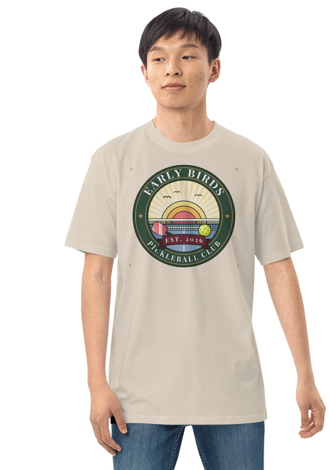 Early Birds Pickleball Club t-shirt in Heather Dust