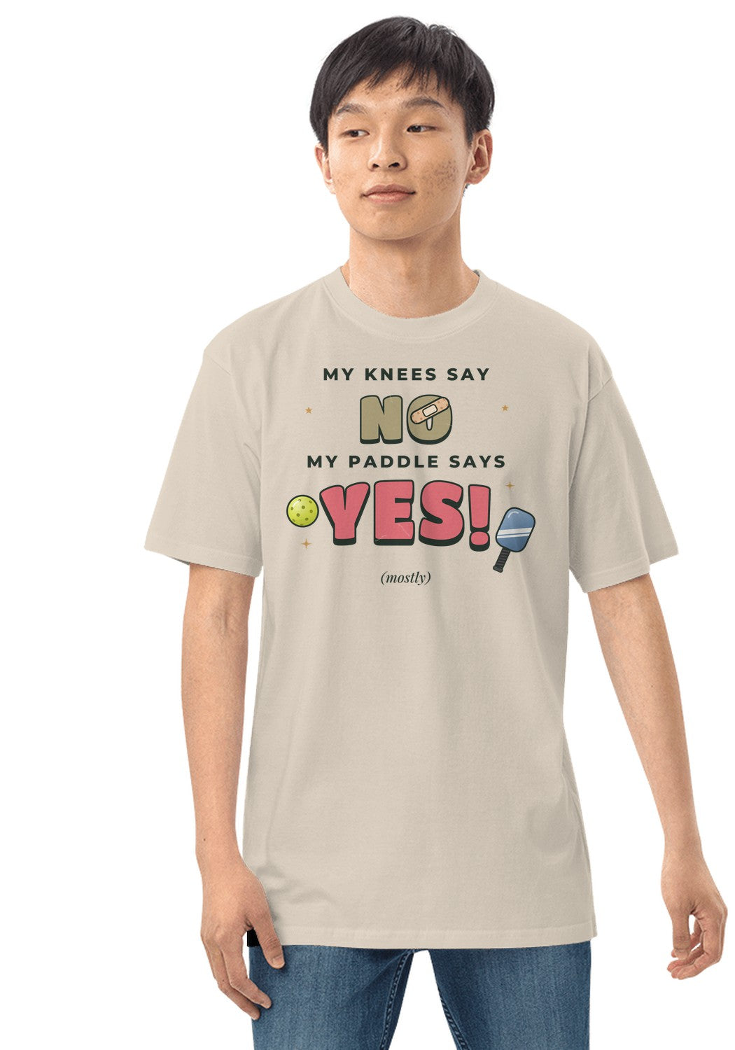 My Knees Say No, My Paddle Says Yes t-shirt in Heather Dust