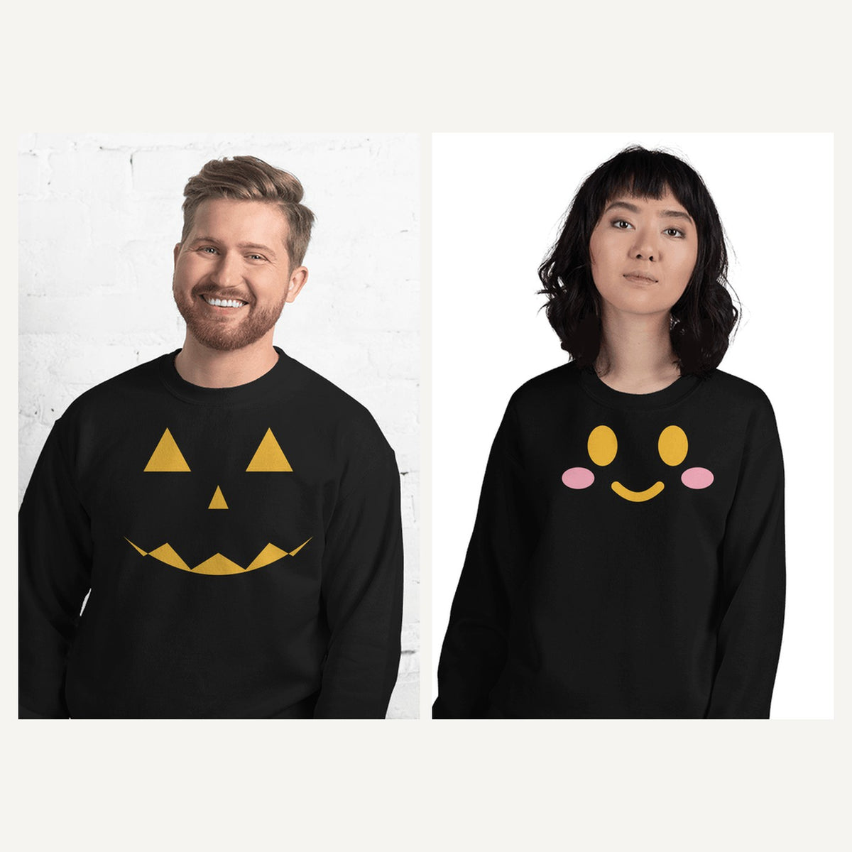 Jack-O-Lantern Pumpkin Face Sweatshirt in Black, matching set