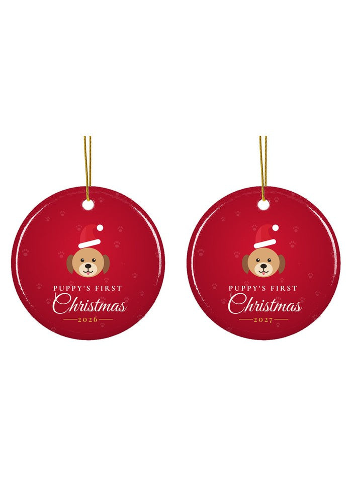 Puppy's First Christmas ornament dated 2026 or 2027
