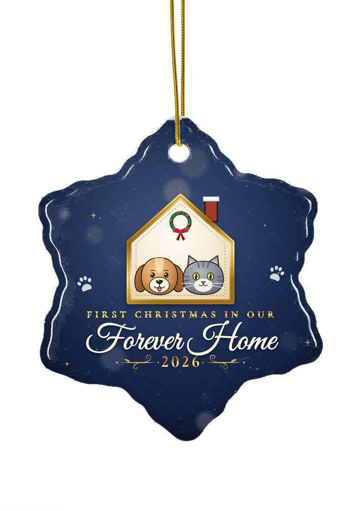 Our Forever Home, Dog and Cat ornament, snowflake shape