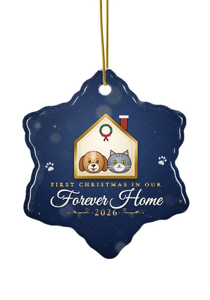 Our Forever Home, Dog and Cat ornament, snowflake shape