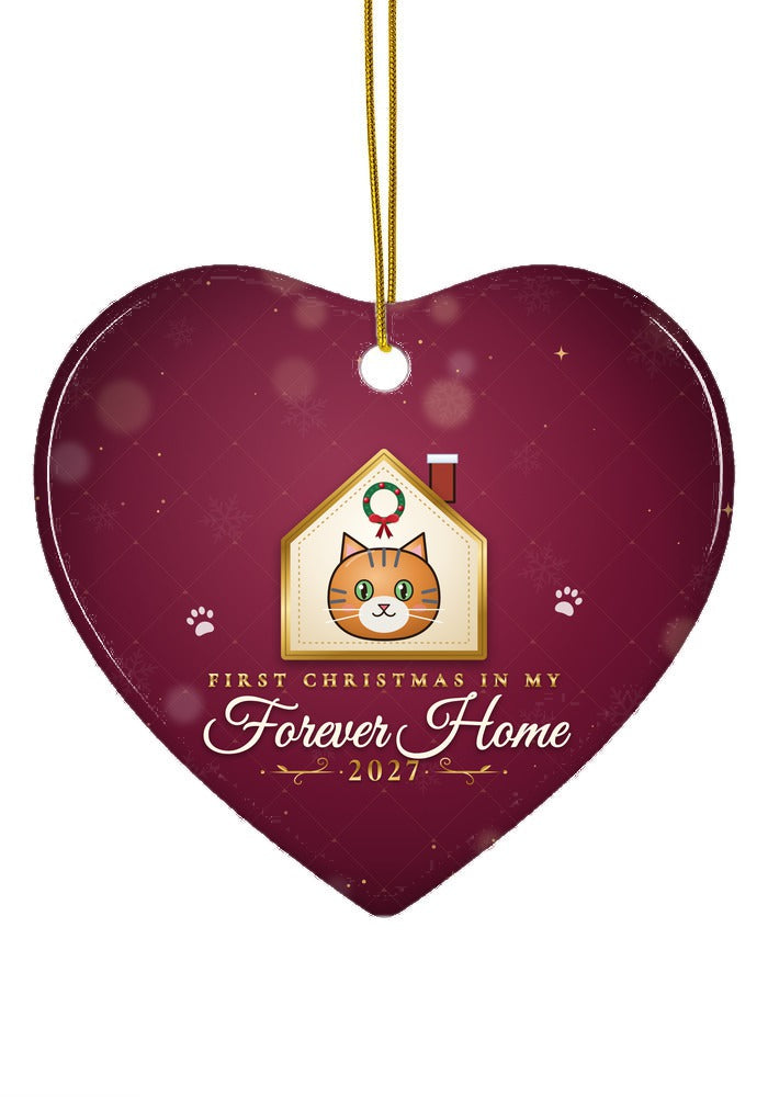 Forever Home, Cat ornament dated 2027, heart shape