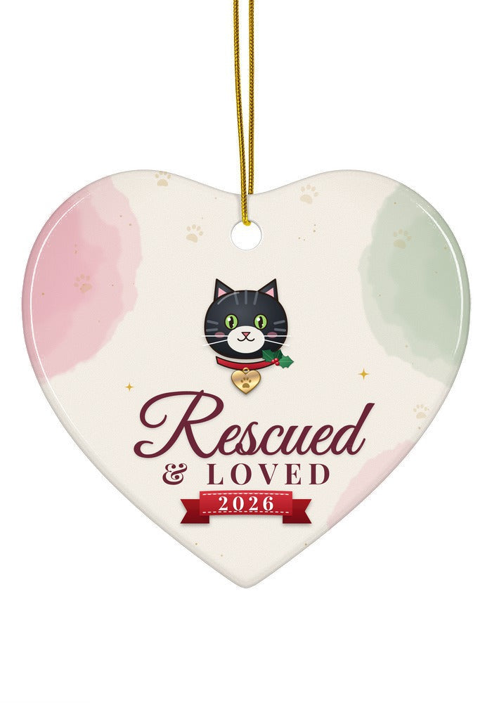 Rescued and Loved, Cat ornament, heart shape