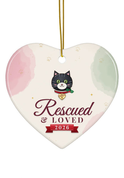 Rescued and Loved, Cat ornament, heart shape