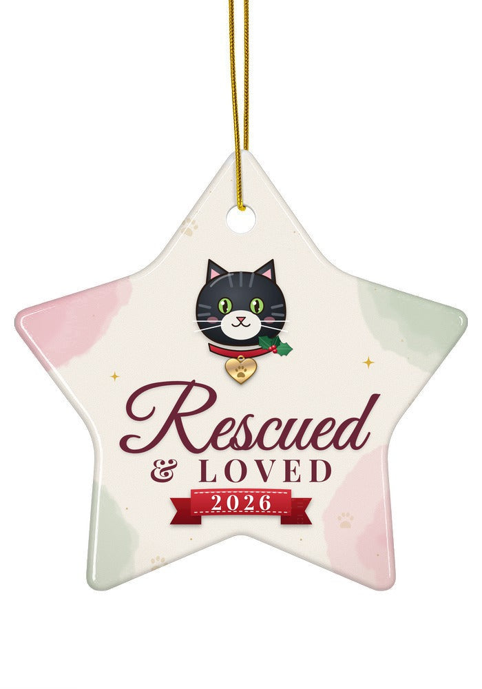 Rescued and Loved, Cat ornament, star shape