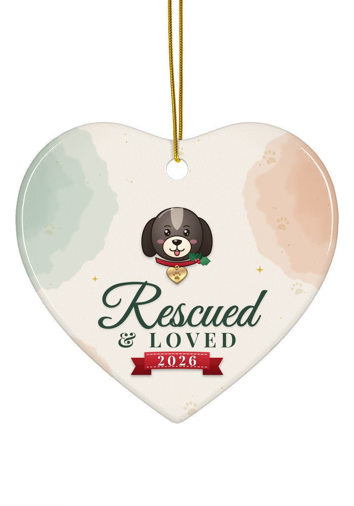 Rescued and Loved, Dog ornament, heart shape