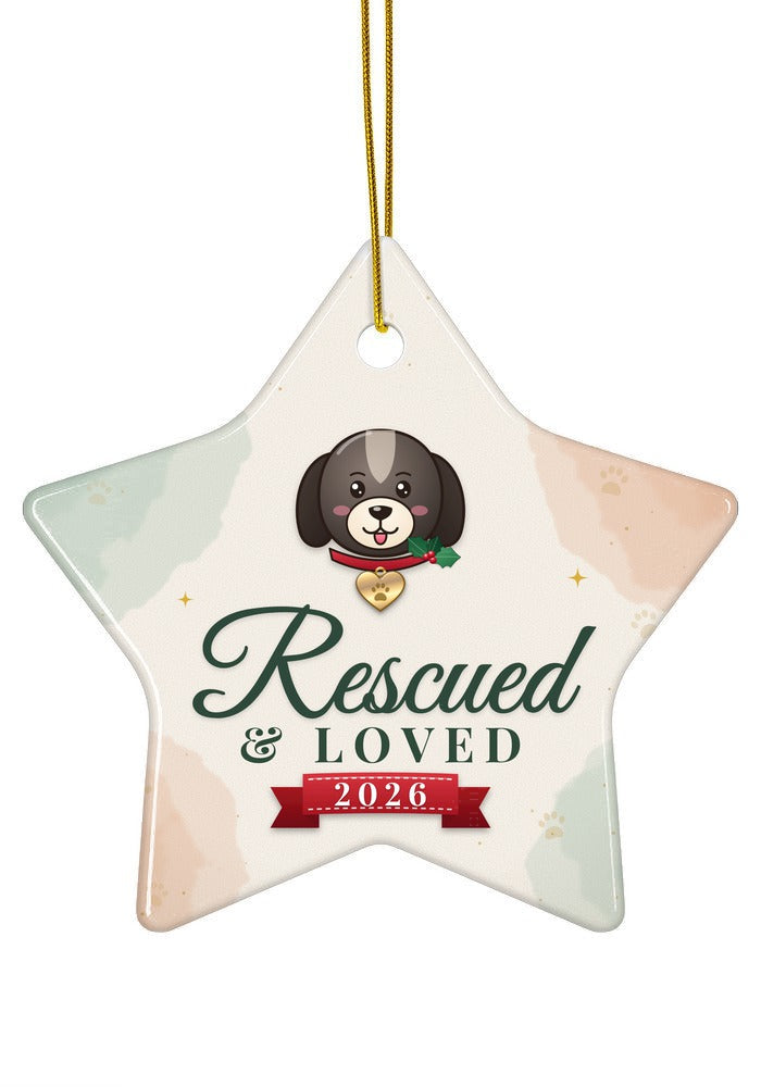 Rescued and Loved, Dog ornament, star shape