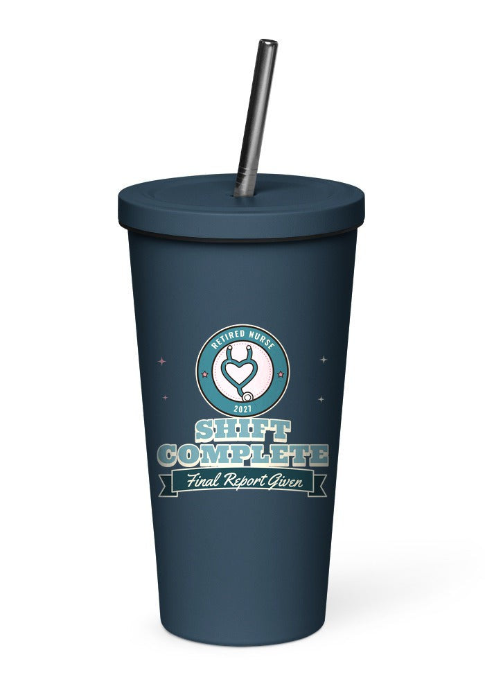 Retired Nurse: Shift Complete tumbler in Navy
