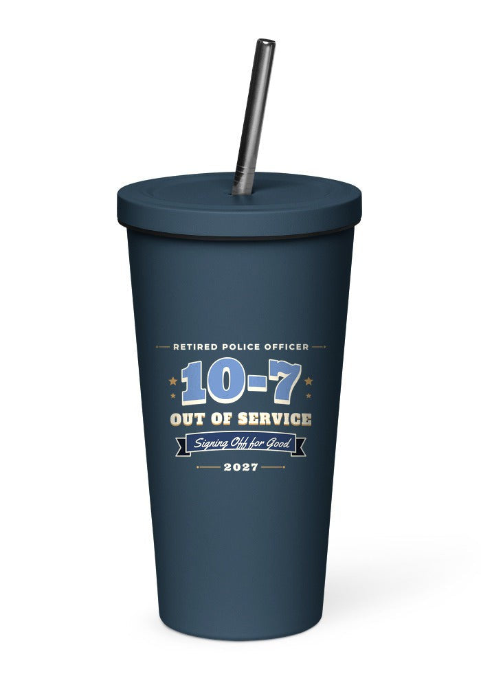 Retired Police Officer: 10-7 Out of Service tumbler in Navy