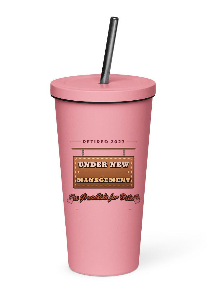 Under New Management, See Grandkids for Details tumbler in Pink