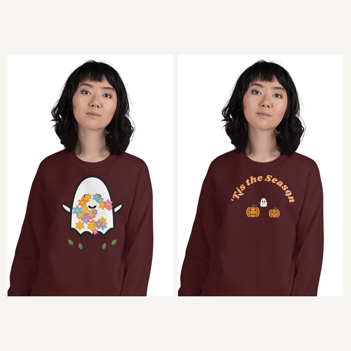 Retro Halloween Sweatshirts for Women in Maroon, matching set