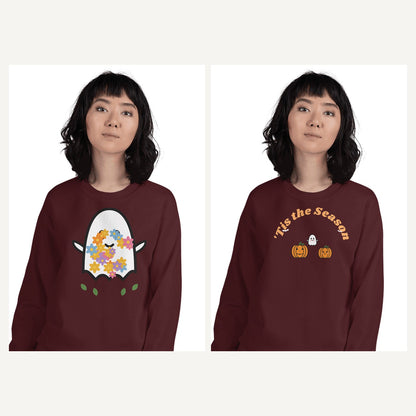 Retro Halloween Sweatshirts for Women in Maroon, matching set