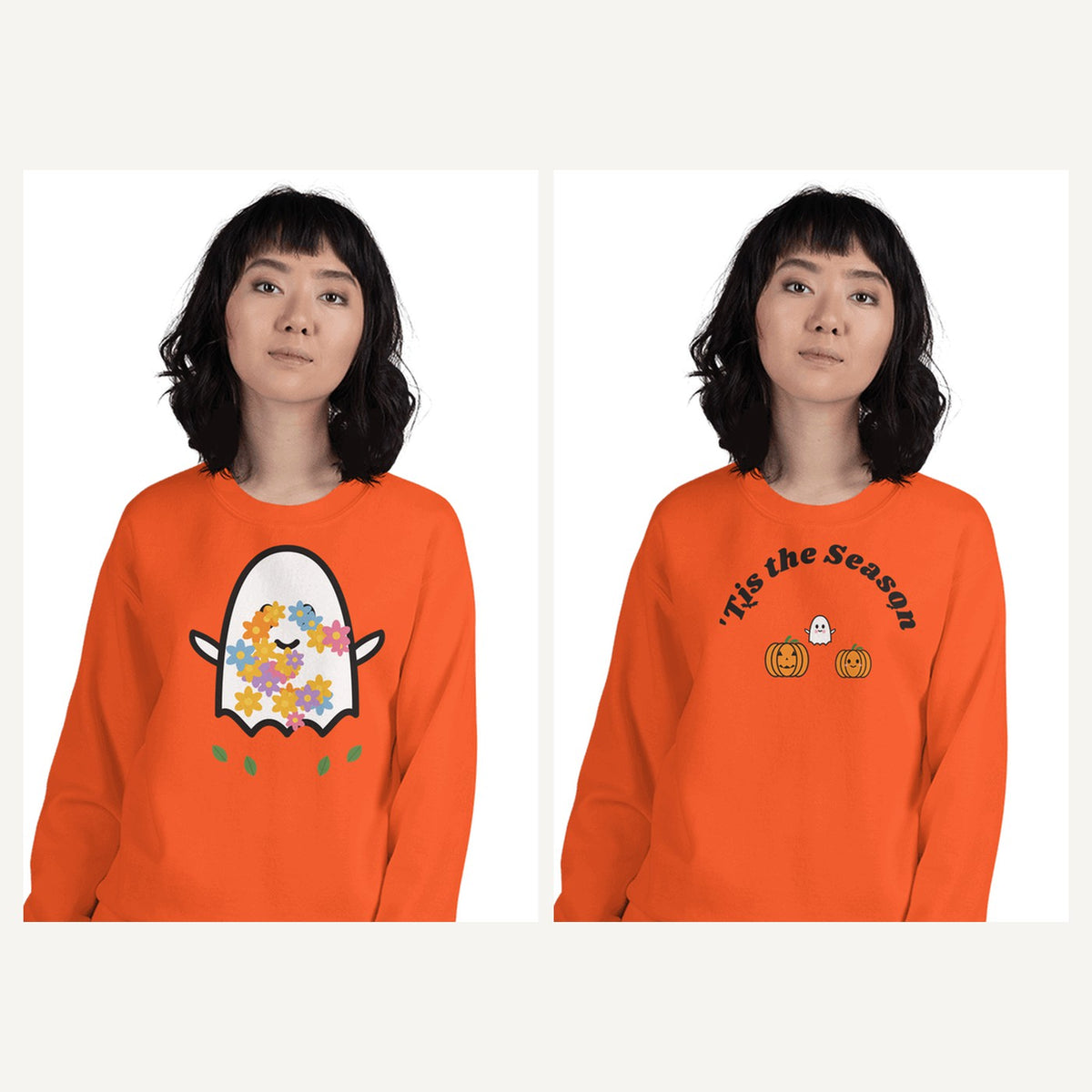 Retro Halloween Sweatshirts for Women in Orange, matching set
