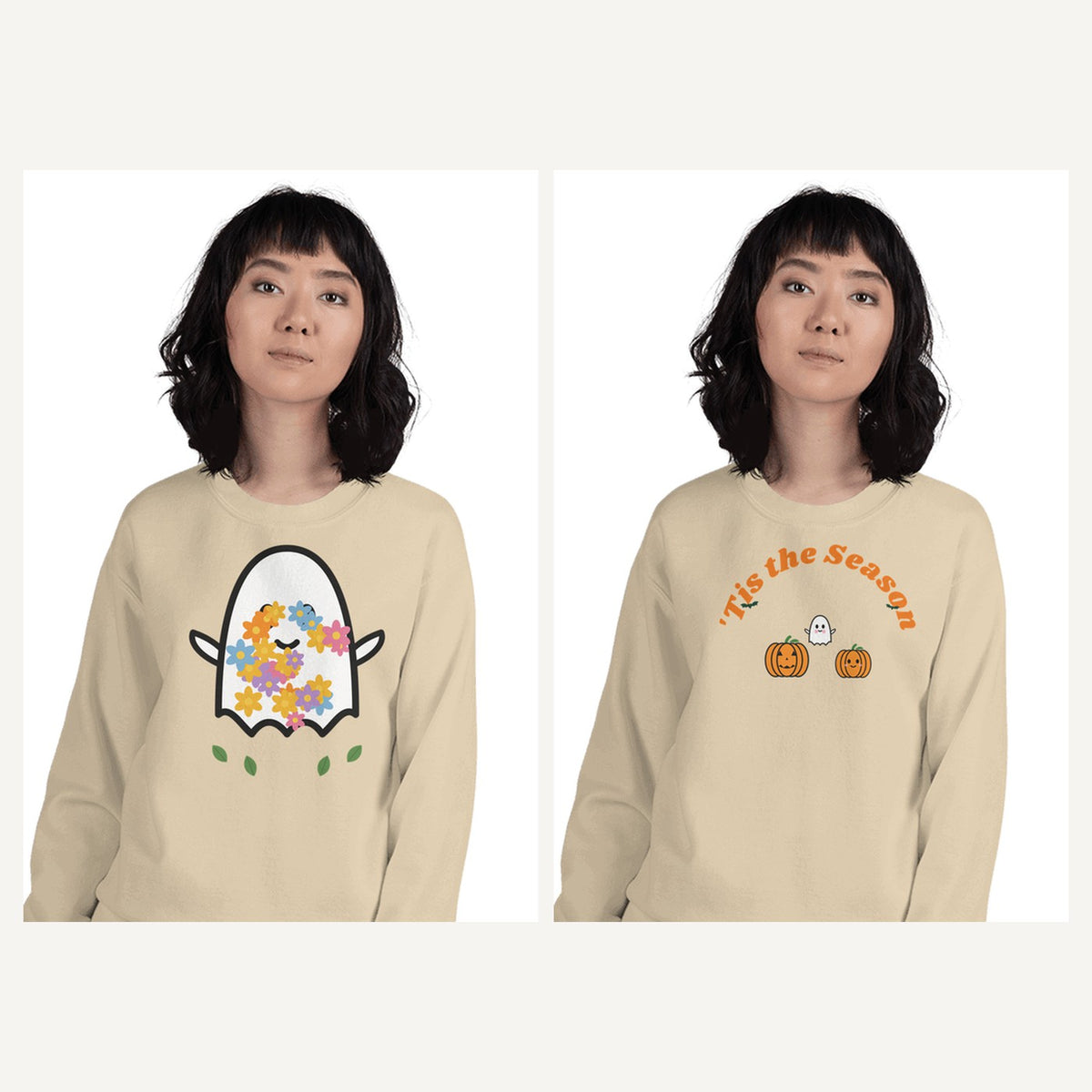 Retro Halloween Sweatshirts for Women in Sand, matching set