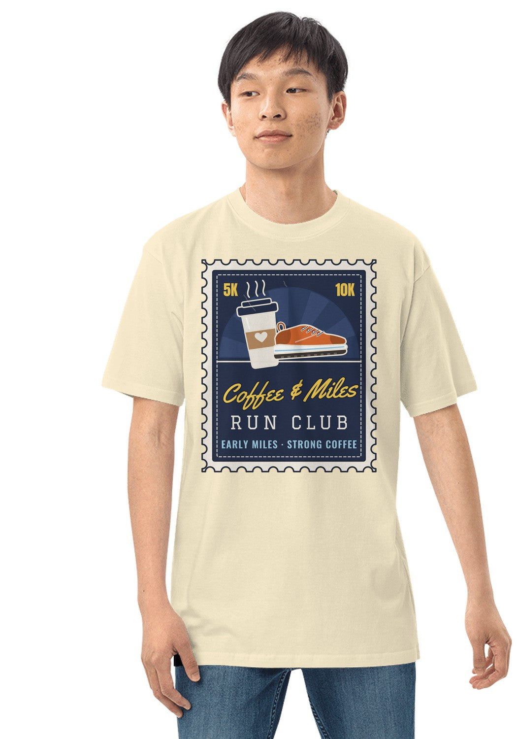 Coffee & Miles Run Club t-shirt in Natural