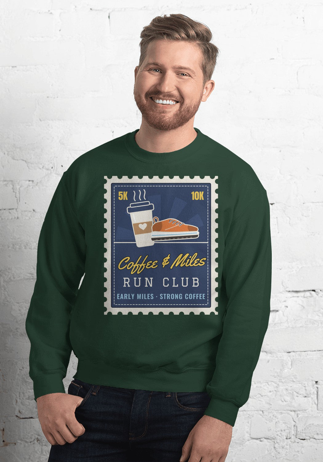 Coffee & Miles Run Club sweatshirt in Forest Green