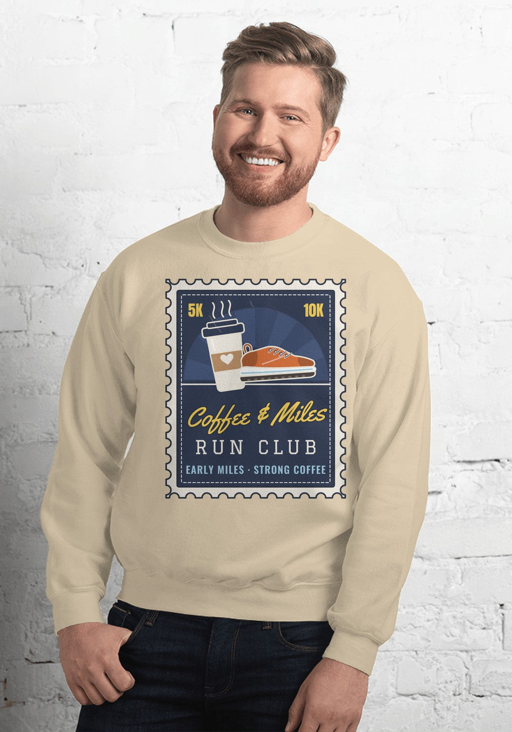Coffee & Miles Run Club sweatshirt in Sand