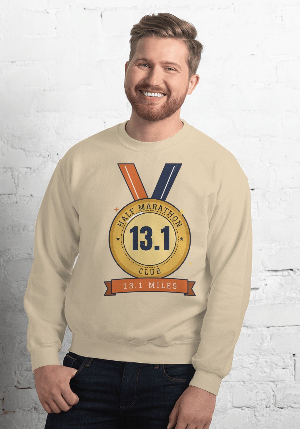 13.1 Half Marathon Club Medal sweatshirt in Sand