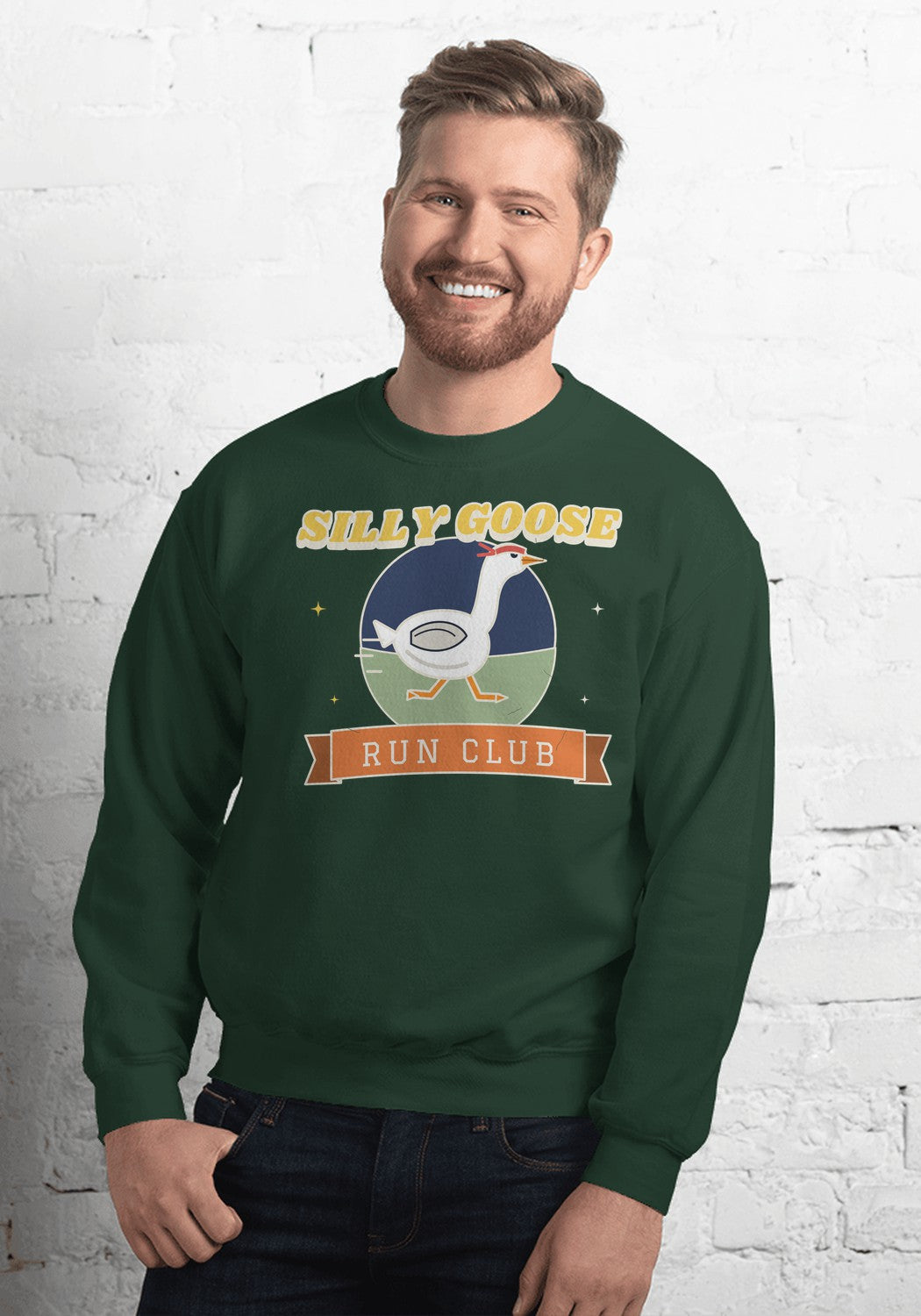 Silly Goose Run Club sweatshirt in Forest Green