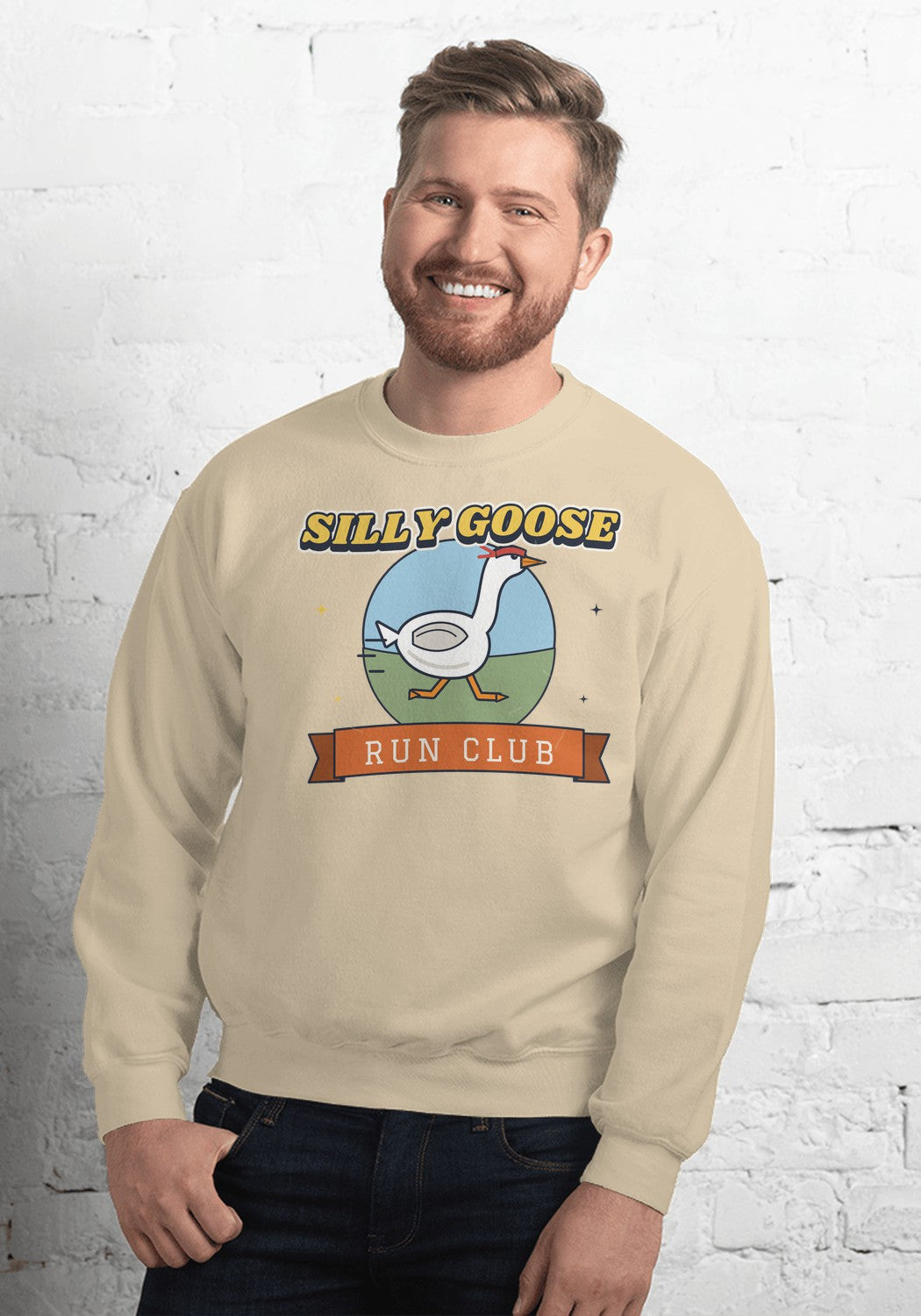 Silly Goose Run Club sweatshirt in Sand