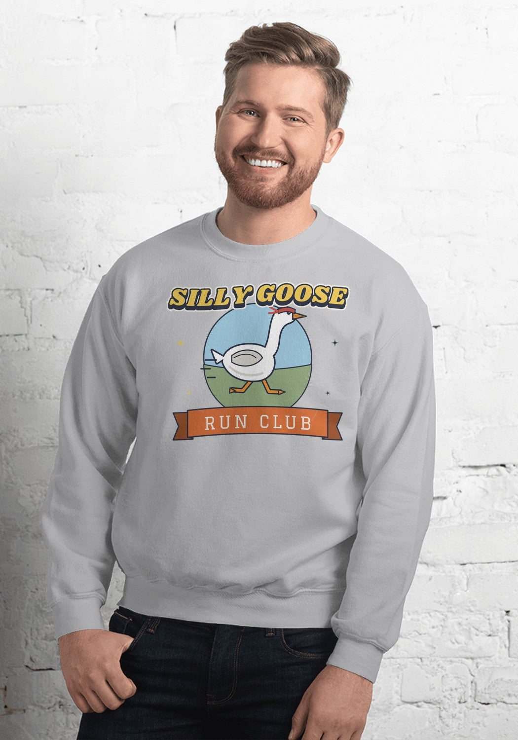 Silly Goose Run Club sweatshirt in Sport Grey