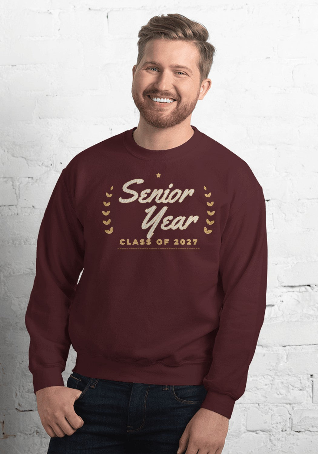 Senior Year Embroidery-Look sweatshirt in Maroon