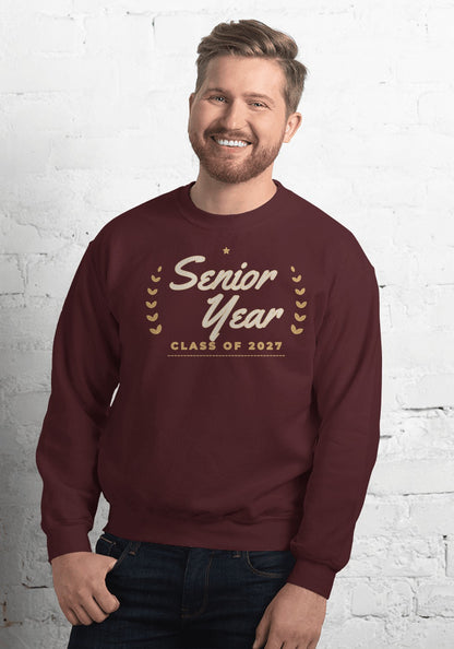 Senior Year Embroidery-Look sweatshirt in Maroon
